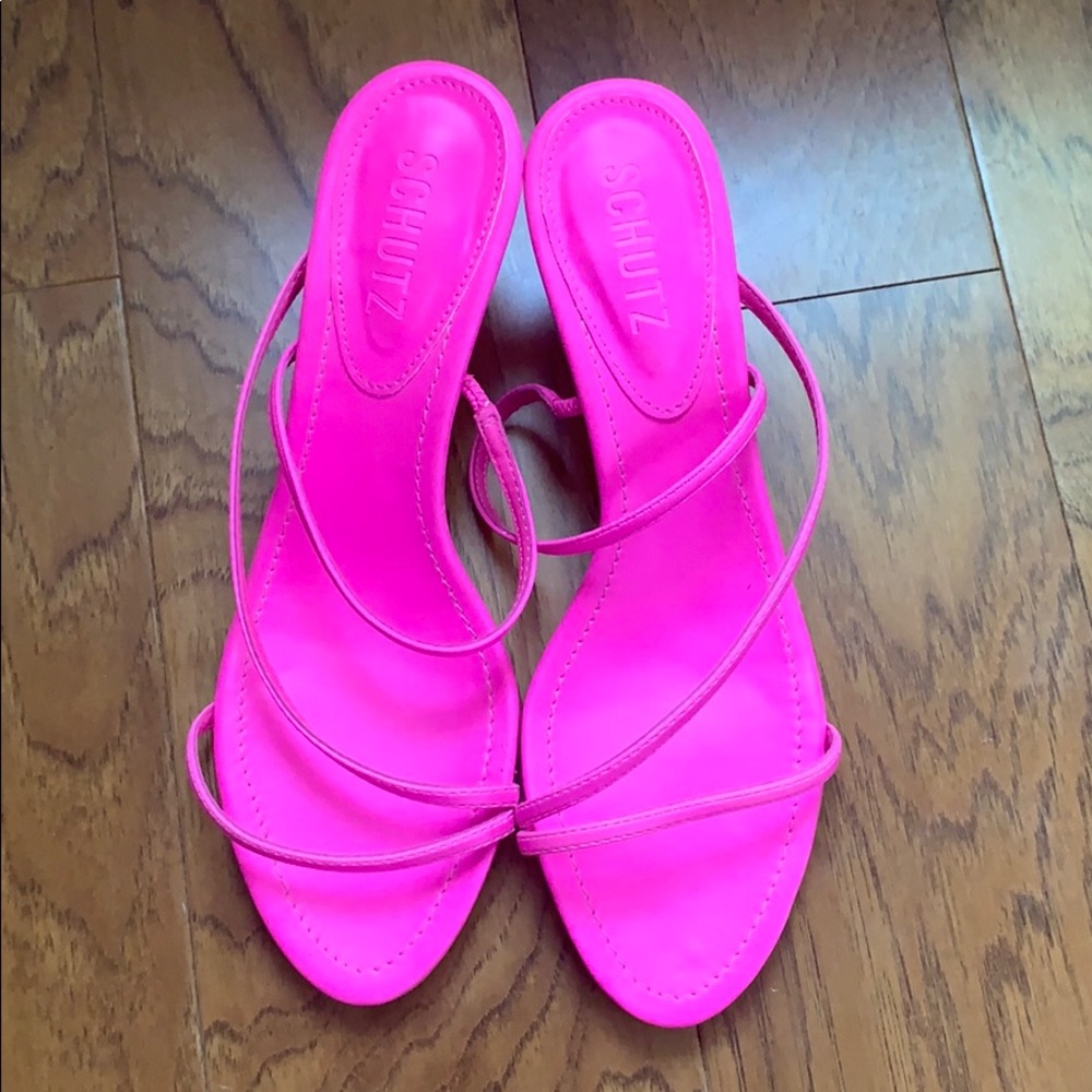 schutz hot pink strappy kitten heels